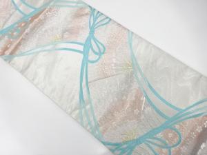 霞に組紐・孔雀羽根模様織り出し　袋帯